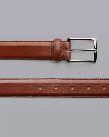 CHARLES TYRWHITT Formal Leather Belt - Dark Tan 4 CHARLES TYRWHITT Formal Leather Belt - Dark Tan - Image 2