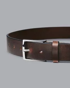 CHARLES TYRWHITT Made In England Leather Chino Belt - Chocolate Brown