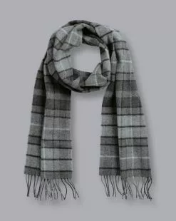 CHARLES TYRWHITT Lambswool Check Scarf - Light Grey -Charles Tyrwhitt Shop ACC0230LGY FULL
