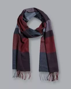 CHARLES TYRWHITT Cashmere Check Scarf - Burgundy & Navy -Charles Tyrwhitt Shop ACC0232DNV FULL