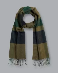 CHARLES TYRWHITT Cashmere Check Scarf - Olive Green -Charles Tyrwhitt Shop ACC0232OLV FULL