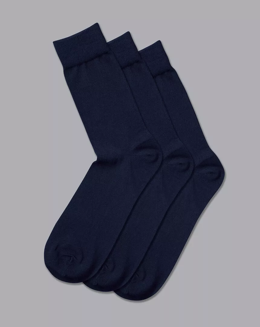 CHARLES TYRWHITT Cotton Rich 3 Pack Socks - Navy 3 CHARLES TYRWHITT Cotton Rich 3 Pack Socks - Navy