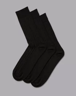 CHARLES TYRWHITT Merino Wool Blend 3 Pack Socks - Black