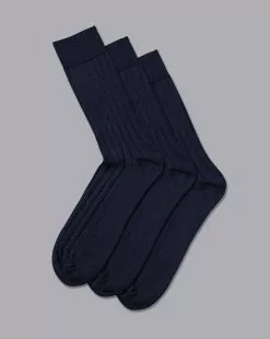CHARLES TYRWHITT Merino Wool Blend 3 Pack Socks - Denim B