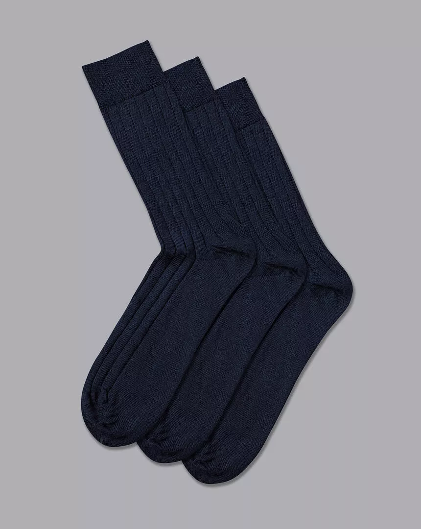 CHARLES TYRWHITT Merino Wool Blend 3 Pack Socks - Denim B 3 CHARLES TYRWHITT Merino Wool Blend 3 Pack Socks - Denim B