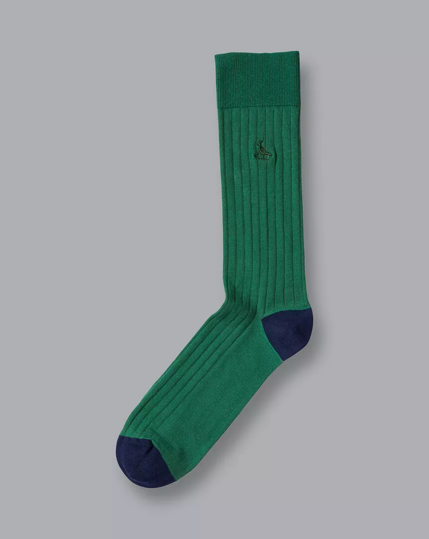 CHARLES TYRWHITT Cotton Rib Socks - Dark Green 3 CHARLES TYRWHITT Cotton Rib Socks - Dark Green