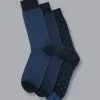 CHARLES TYRWHITT Patterned Cotton Rich 3 Pack Socks - Navy M