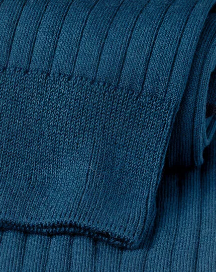 CHARLES TYRWHITT Cotton Rib Socks - Dark Turquoise B 4 CHARLES TYRWHITT Cotton Rib Socks - Dark Turquoise B - Image 2