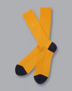 CHARLES TYRWHITT Cotton Rib Socks - Sunflower Yellow