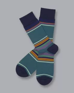 CHARLES TYRWHITT Block Stripe Socks - Pale Teal Green