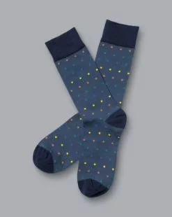 CHARLES TYRWHITT Spot Socks - Steel Blue M