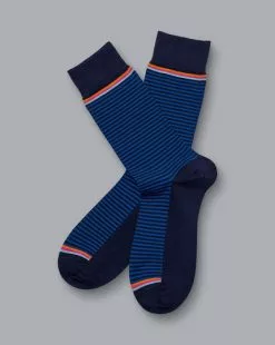 CHARLES TYRWHITT Fine Stripe Socks - Cobalt Blue & Navy