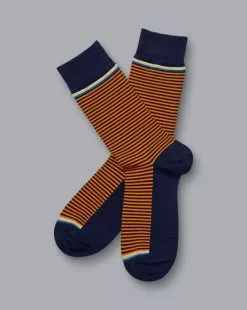 CHARLES TYRWHITT Fine Stripe Socks - Orange & Navy
