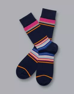 CHARLES TYRWHITT Multi Block Stripe Socks - Navy