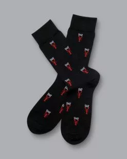 CHARLES TYRWHITT Lobster Reading The Newspaper Motif Socks - Black