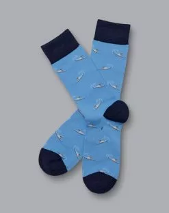 CHARLES TYRWHITT Dog On Surfboard Motif Socks - Cornflower B