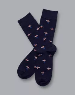 CHARLES TYRWHITT Fish Going To Work Motif Socks - Navy