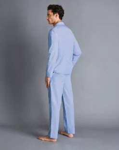 CHARLES TYRWHITT End-on-End Pyjama Set - Light B -Charles Tyrwhitt Shop ACN0055LBU MODEL FULL BACK