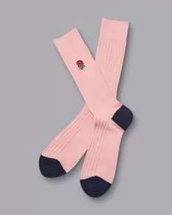 CHARLES TYRWHITT England Rugby Cotton Rib Socks - Light Pink