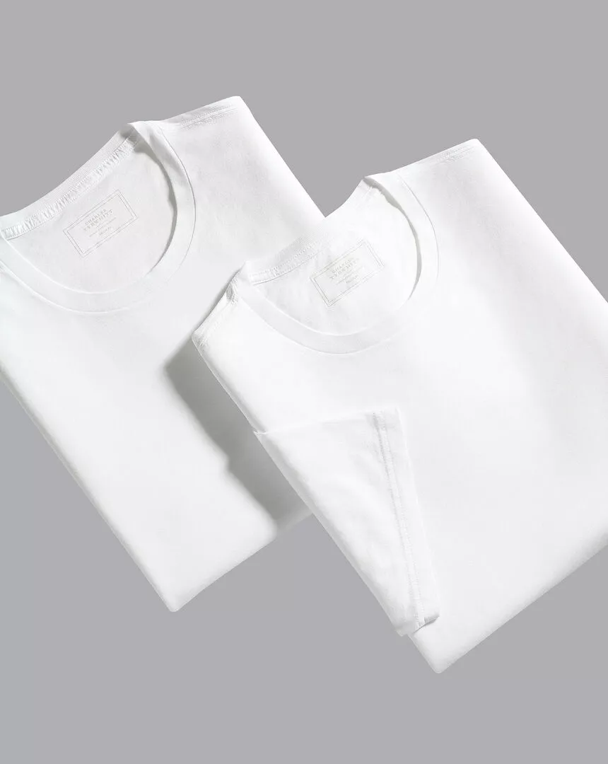 CHARLES TYRWHITT 2 Pack Crew Neck Cotton Undershirts - Wh 3 CHARLES TYRWHITT 2 Pack Crew Neck Cotton Undershirts - Wh