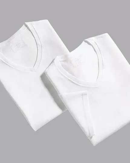 CHARLES TYRWHITT 2 Pack V-neck Cotton Undershirts - Wh 3 CHARLES TYRWHITT 2 Pack V-neck Cotton Undershirts - Wh