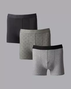 CHARLES TYRWHITT 3 Pack Patterned Cotton Stretch Jersey Trunks - Light Grey