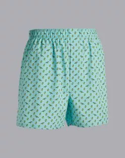 CHARLES TYRWHITT A Little Bird Told Me Motif Woven Boxers - Aqua Green