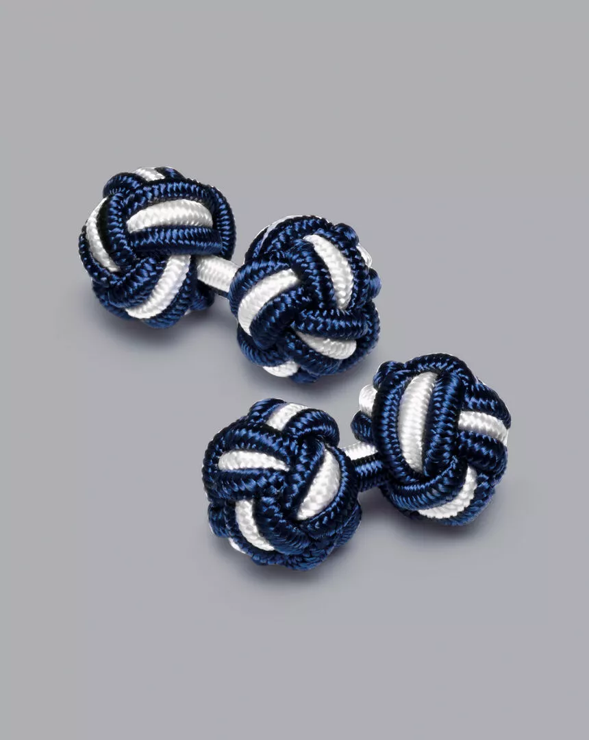 CHARLES TYRWHITT Knot Cufflinks - Indigo Blue & Wh 3 CHARLES TYRWHITT Knot Cufflinks - Indigo Blue & Wh