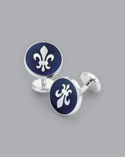 CHARLES TYRWHITT Enamel Fleur-de-Lys Round Cufflinks - Navy