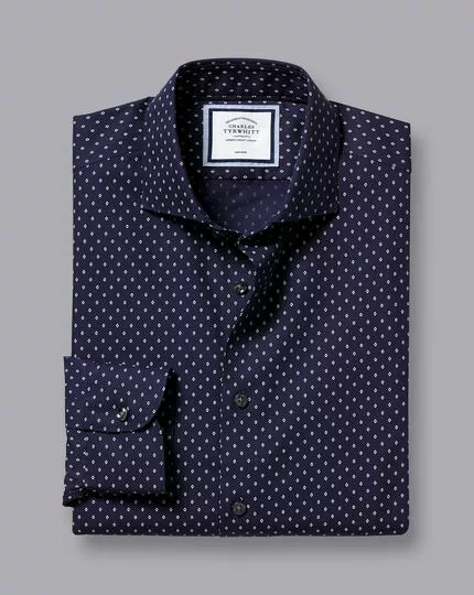 CHARLES TYRWHITT Semi-Spread Collar Non-Iron Diamond Print Shirt - French B 6 CHARLES TYRWHITT Semi-Spread Collar Non-Iron Diamond Print Shirt - French B - Image 4