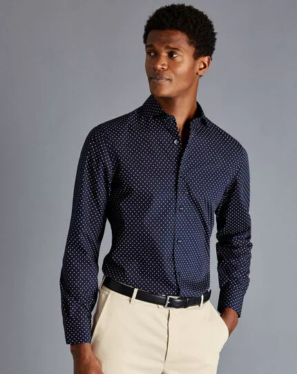 CHARLES TYRWHITT Semi-Spread Collar Non-Iron Diamond Print Shirt - French B 4 CHARLES TYRWHITT Semi-Spread Collar Non-Iron Diamond Print Shirt - French B - Image 2