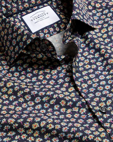 CHARLES TYRWHITT Made With Liberty Fabric Daisy Print Semi-Spread Collar Shirt - Navy 3 CHARLES TYRWHITT Made With Liberty Fabric Daisy Print Semi-Spread Collar Shirt - Navy