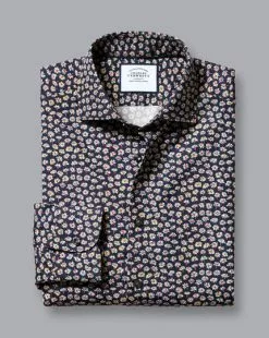 CHARLES TYRWHITT Made With Liberty Fabric Daisy Print Semi-Spread Collar Shirt - Navy 12 CHARLES TYRWHITT Made With Liberty Fabric Daisy Print Semi-Spread Collar Shirt - Navy -Charles Tyrwhitt Shop CSB0052NAV FOLD SINGLE