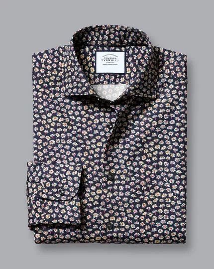 CHARLES TYRWHITT Made With Liberty Fabric Daisy Print Semi-Spread Collar Shirt - Navy 7 CHARLES TYRWHITT Made With Liberty Fabric Daisy Print Semi-Spread Collar Shirt - Navy - Image 5