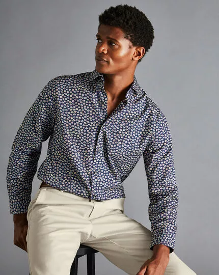 CHARLES TYRWHITT Made With Liberty Fabric Daisy Print Semi-Spread Collar Shirt - Navy 4 CHARLES TYRWHITT Made With Liberty Fabric Daisy Print Semi-Spread Collar Shirt - Navy - Image 2