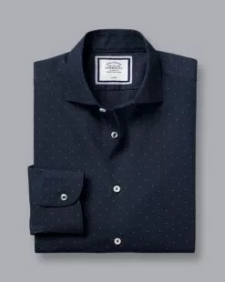 CHARLES TYRWHITT Semi-Spread Collar Non-Iron Spot Print Shirt - Navy -Charles Tyrwhitt Shop CSB0070NAV FOLD SINGLE