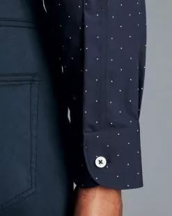 CHARLES TYRWHITT Semi-Spread Collar Non-Iron Spot Print Shirt - Navy -Charles Tyrwhitt Shop CSB0070NAV MODEL CUFF