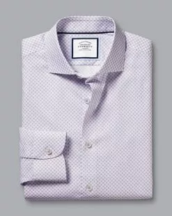 CHARLES TYRWHITT Semi-Spread Collar Non-Iron Circle Print Shirt - Mauve P -Charles Tyrwhitt Shop CSB0084MAU FOLD SINGLE