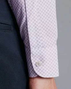 CHARLES TYRWHITT Semi-Spread Collar Non-Iron Circle Print Shirt - Mauve P -Charles Tyrwhitt Shop CSB0084MAU MODEL CUFF