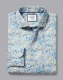 CHARLES TYRWHITT Made With Liberty Fabric Floral Print Semi-Spread Collar Shirt - Cobalt B -Charles Tyrwhitt Shop CSB0092COB FOLD SINGLE