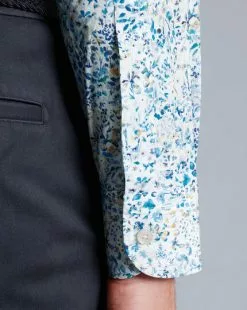CHARLES TYRWHITT Made With Liberty Fabric Floral Print Semi-Spread Collar Shirt - Cobalt B -Charles Tyrwhitt Shop CSB0092COB MODEL CUFF