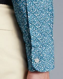CHARLES TYRWHITT Made With Liberty Fabric Petal Print Semi-Spread Collar Shirt - Indigo B -Charles Tyrwhitt Shop CSB0092IDG MODEL CUFF