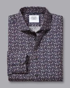 CHARLES TYRWHITT Made With Liberty Fabric Floral Print Semi-Spread Collar Shirt - Pink -Charles Tyrwhitt Shop CSB0092PNK FOLD SINGLE