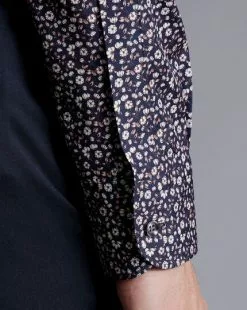 CHARLES TYRWHITT Made With Liberty Fabric Floral Print Semi-Spread Collar Shirt - Pink -Charles Tyrwhitt Shop CSB0092PNK MODEL CUFF