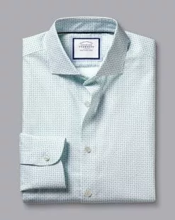 CHARLES TYRWHITT Semi-Spread Collar Non-Iron Petal Print Shirt - Aqua Green -Charles Tyrwhitt Shop CSB0095AQA FOLD SINGLE