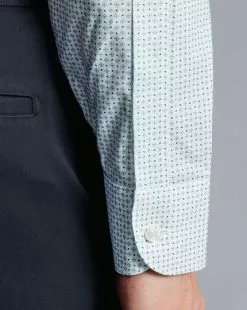 CHARLES TYRWHITT Semi-Spread Collar Non-Iron Petal Print Shirt - Aqua Green -Charles Tyrwhitt Shop CSB0095AQA MODEL CUFF
