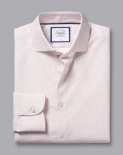 CHARLES TYRWHITT Semi-Spread Collar Non-Iron Tear Drop Print Shirt - Pink -Charles Tyrwhitt Shop CSB0096PNK FOLD SINGLE