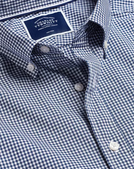 CHARLES TYRWHITT Button-Down Collar Non-Iron Stretch Mini Gingham Short Sleeve Shirt - French B 3 CHARLES TYRWHITT Button-Down Collar Non-Iron Stretch Mini Gingham Short Sleeve Shirt - French B