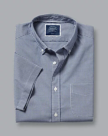 CHARLES TYRWHITT Button-Down Collar Non-Iron Stretch Mini Gingham Short Sleeve Shirt - French B 6 CHARLES TYRWHITT Button-Down Collar Non-Iron Stretch Mini Gingham Short Sleeve Shirt - French B - Image 4