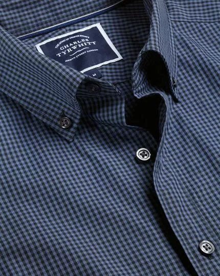 CHARLES TYRWHITT Button-Down Collar Non-Iron Stretch Poplin Mini Gingham Shirt - Indigo B 3 CHARLES TYRWHITT Button-Down Collar Non-Iron Stretch Poplin Mini Gingham Shirt - Indigo B